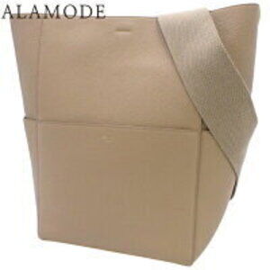 Celine Sangle Bucket Shoulder Bag One Logo Beige Tan Leather